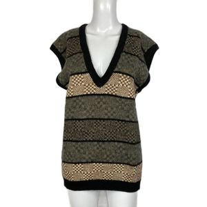 Cambridge Spirit Sweater Vest Womens Sz M Vintage Black Brown Gray‎ Wool Checked